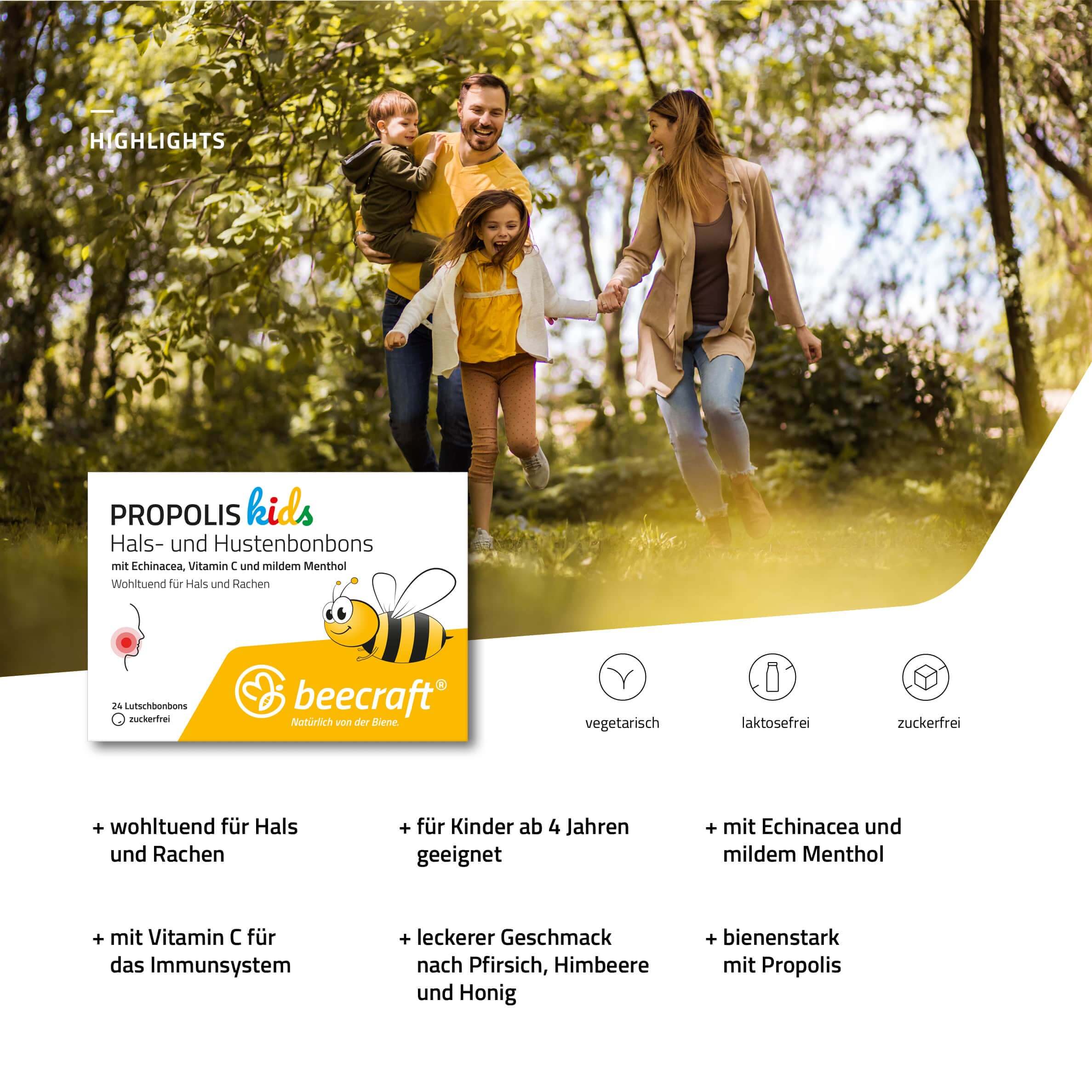 beecraft Kids Propolis Hals- und Hustenbonbons, 24 Stück