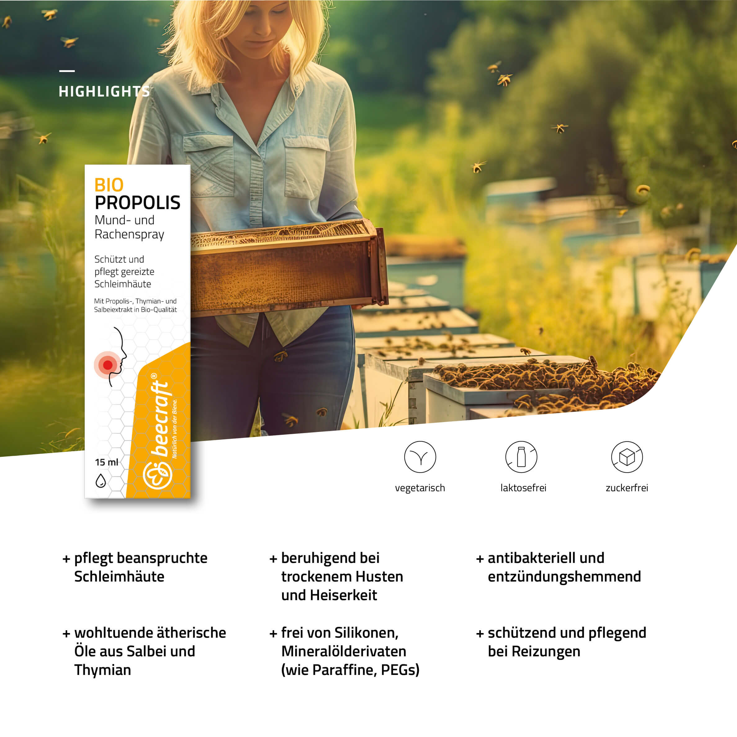 beecraft Propolis BIO Mund- und Rachenspray, 15 ml