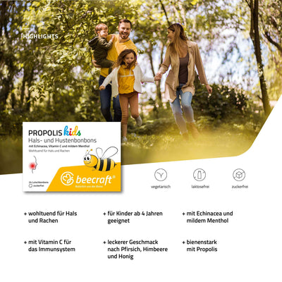 beecraft Kids Propolis Hals- und Hustenbonbons, 24 Stück